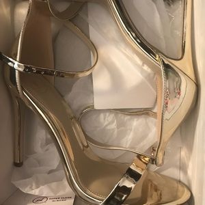 Flat Two Strap Barely There Gold Heels